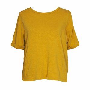 Anthropologie PURE + GOOD S Tee Boxy Tshirt Gold Yellow Mustard Cotton Cropped